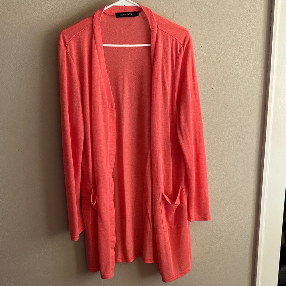 Merikeety Women's Bright Coral Cardigan